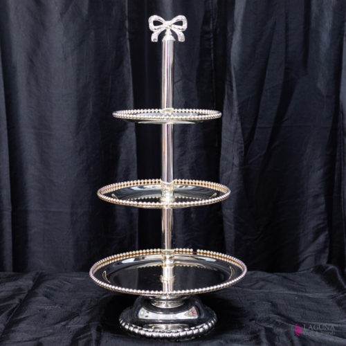 3 Tiered Display Food Service, Silver With Gold Bead Detail