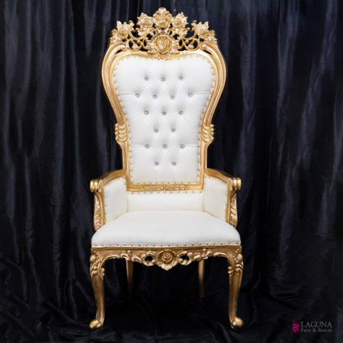 Throne Chair, Gold & White, Single