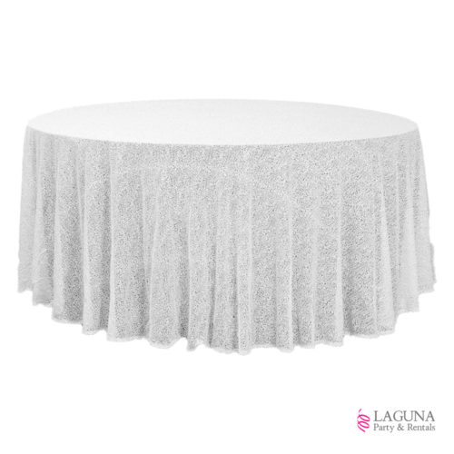120" Round Table Cover, Sequin, White