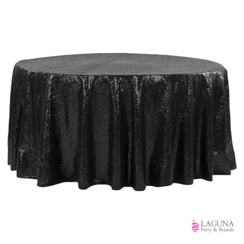 120" Round Table Cover, Sequin, Black