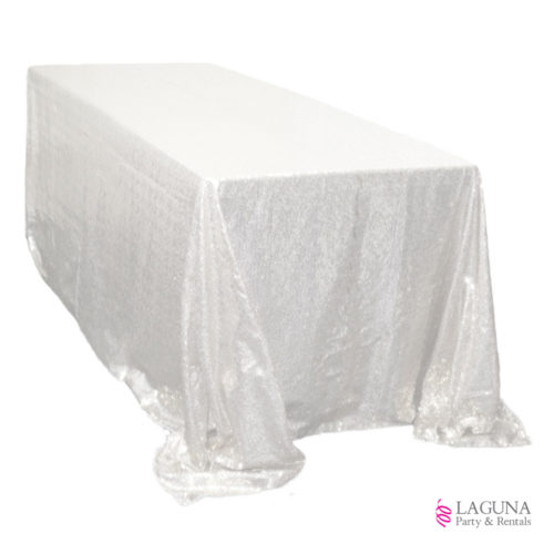 Rectangle Table Drape, Sequin, White
