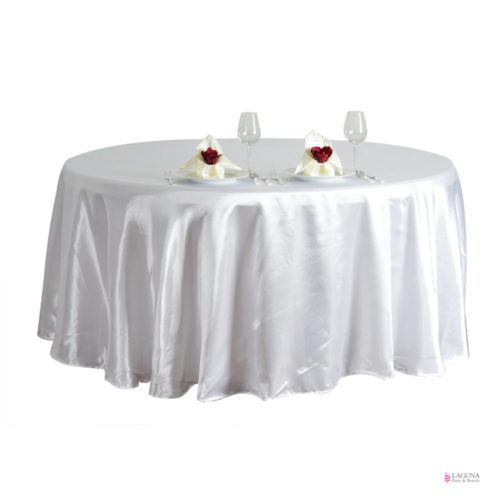 120" Round Table Cover, Linen, Satin, White