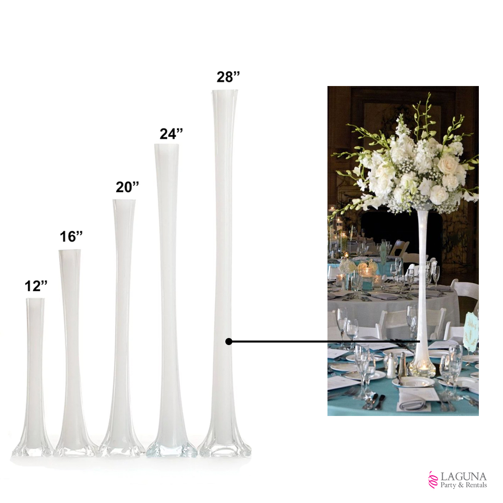 Eiffel Tower Vase, 16 (H), White - Laguna Party & Rentals